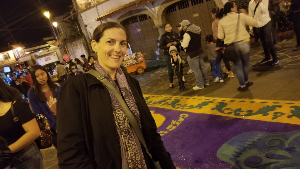Lis in Xalapa in front of carpet alter on Muertos. Another manifestation!
