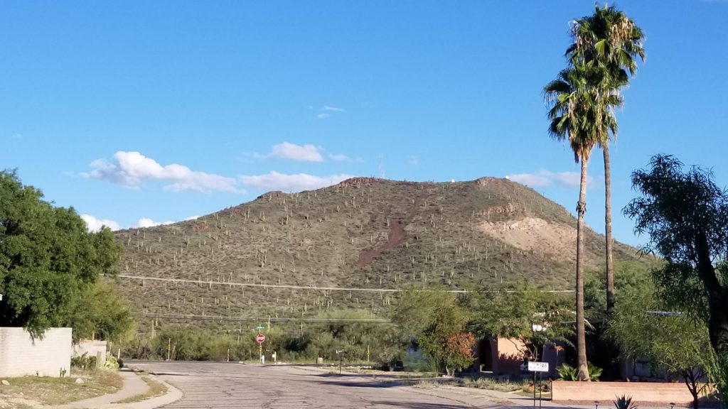 mountains against a blue sky.