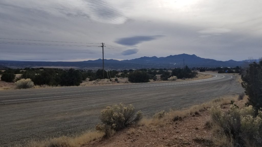 Road and mountains.