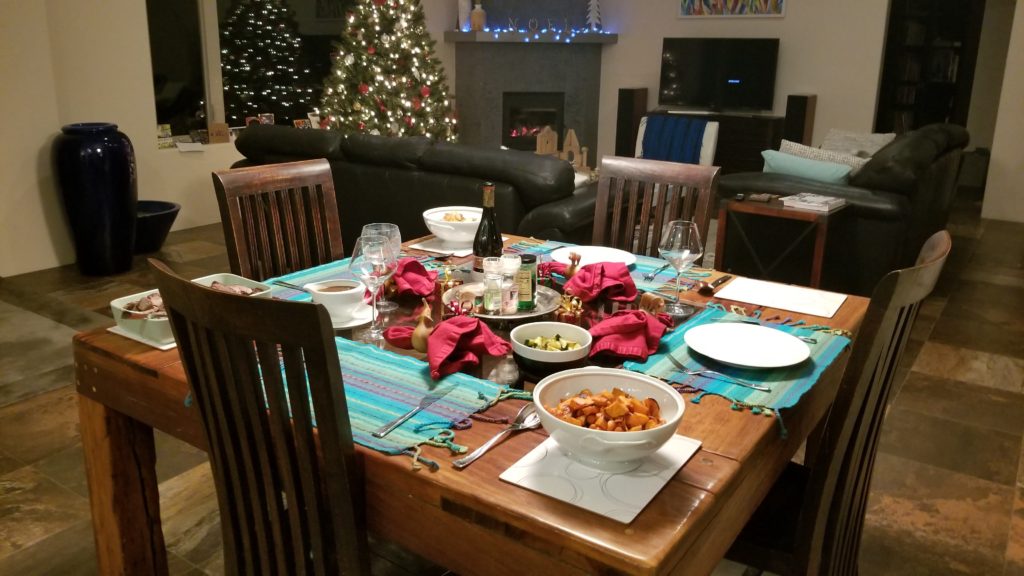 Dinner table set for 4 people.