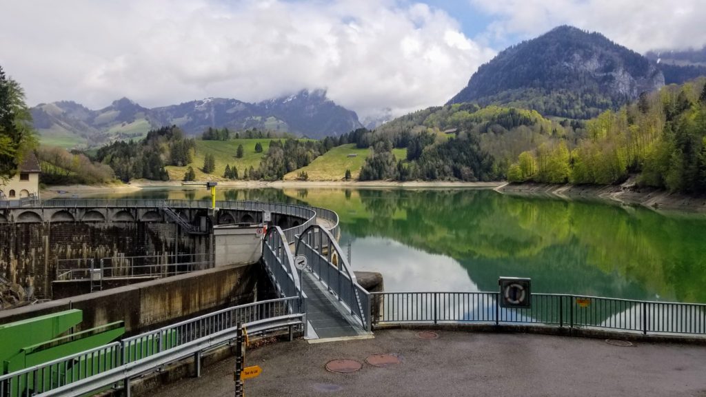 A dam and water