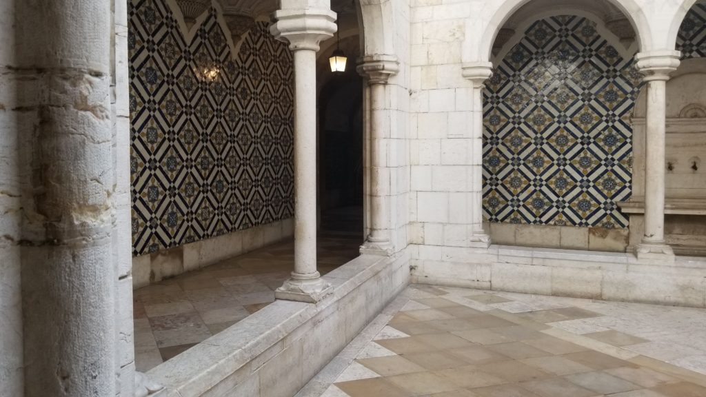 Tile walls of an outdoor courtyard